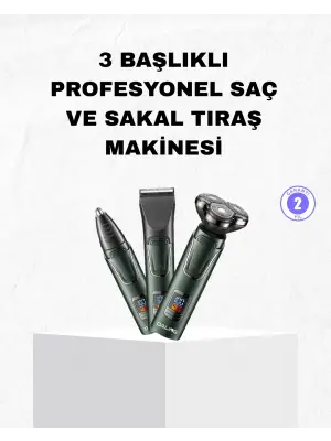 Şarjlı Ve Kablosuz 3 Başlıklı Profesyonel Bakım Seti – Saç, Sakal, Burun Ve Kulak Düzeltici
