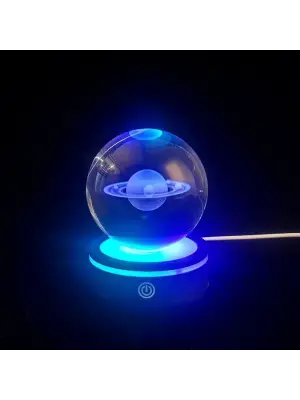 Satürn Gezegen Tasarım Dönen Usb&039li Cam Küre