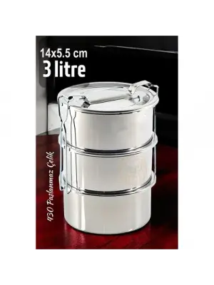 Sefer Tası Yemek Kabı Paslanmaz Çelik 3 Katlı 14 cm 3 LİTRE