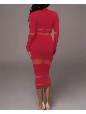 Omarı Şeffaf Detaylı Kadın Midi Boy Elbise