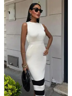 Omarı Şerit Detaylı Triko Elbise