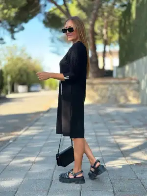 Omarı Viskon Pamuklu Kadın Elbise Kol File ve Cep Detaylı