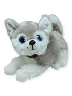 Sesli Peluş Yatan Köpek 25 cm - Gri