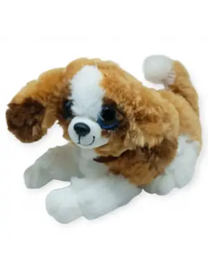 Sesli Peluş Yatan Köpek 25 cm - Kahve Beyaz
