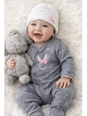 Sevimli Tavşan Desenli Kız Bebek 4’lü Tulum Seti