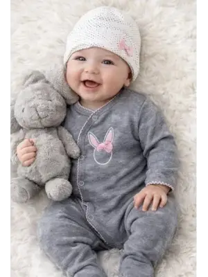 Sevimli Tavşan Desenli Kız Bebek 4’lü Tulum Seti