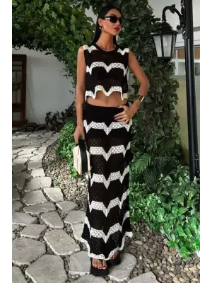 Omarı Şık Ajurlu Crop Takım