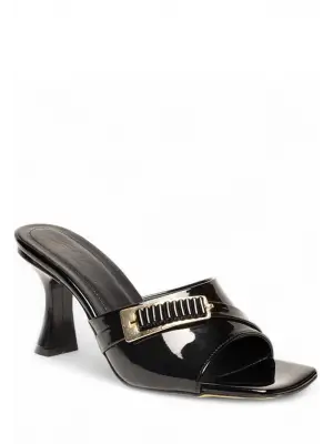 Omarı Siyah Rugan Topuklu Terlik