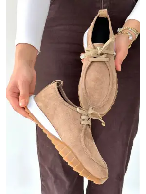 Sier Bej Süet Bağcıklı Spor Ayakkabı