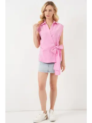 Sıfır Kol Anvelop Gömlek 20343 - Pembe