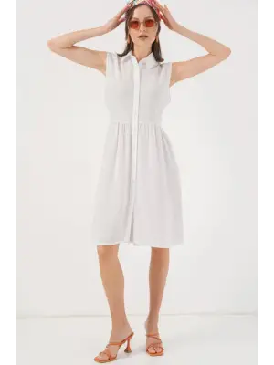 Sıfır Kol Midi Elbise 2563 - Beyaz