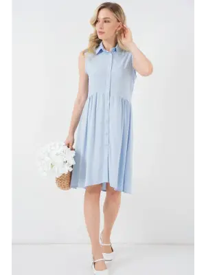 Sıfır Kol Midi Elbise 2563 - Mavi