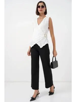 Sıfır Kol Örme Bluz 988 - Beyaz