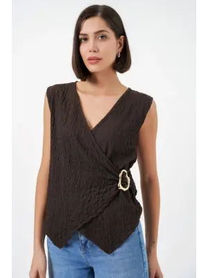 Sıfır Kol Örme Bluz 988 - Kahverengi