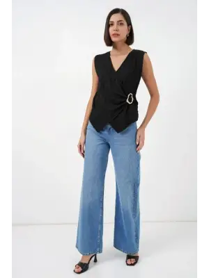 Sıfır Kol Örme Bluz 988 - Siyah