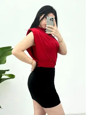 Sıfır Kol Vatkalı Sandy Bluz -Kırmızı