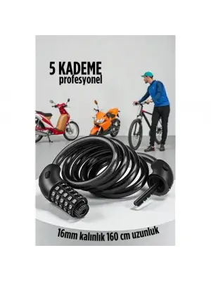 Şifreli Bisiklet Kilidi 16 mm Kalınlık 200 cm Scooter Motosiklet Kilidi - Çelik Kablo