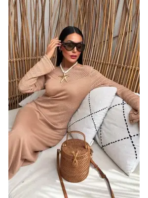 Omarı Elegan Ajur Detaylı Triko Elbise