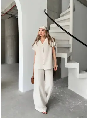 Omarı Elegan Keten Ikili Takım - Beyaz