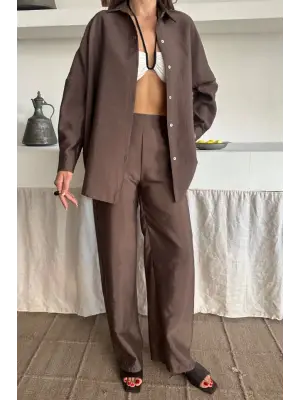 Omarı Cupra Kumaşlı Kahverengi Takım Elbise