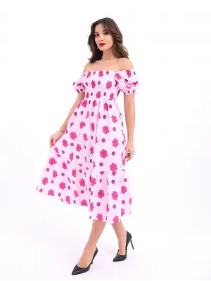 Omarı Derin Yırtmaç Detaylı Şık Elbise