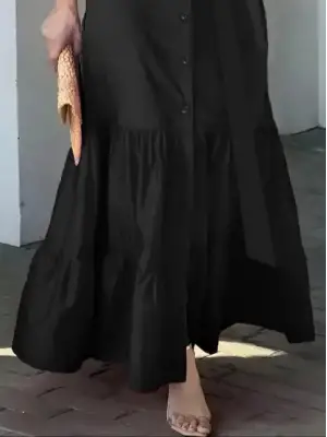 Omarı Şık Fırfırlı Bel Detaylı Uzun Kollu Elbise