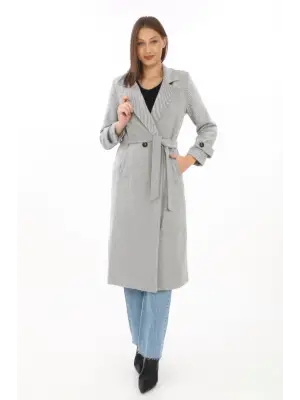 Omarı Gri Kaşmir Kaşe Kaban