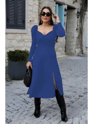 Omarı Zarif Kadın Midi Boy Elbise - Göğüs ve Sırt Dekolteli