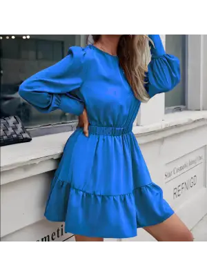 Omarı Fırfırlı Kadın Elbise Ithal Krep Kumaşlı