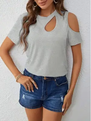 Omarı Tek Omuzlu Viskon Bluz - Kadın Kısa Kollu Trendy Model