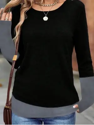 Omarı Şık Kadın Yuvarlak Yaka Uzun Kollu Viskon Bluz