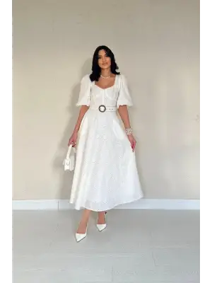 Omarı Zarif Kup Detaylı Brode Elbise