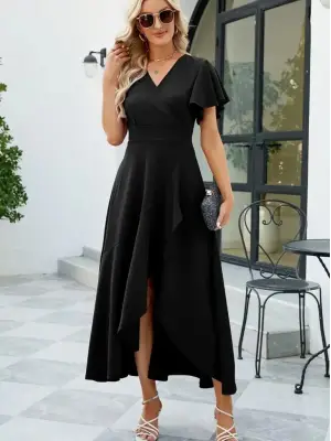 Omarı Şık Kruvaze Yakalı Maksi Elbise