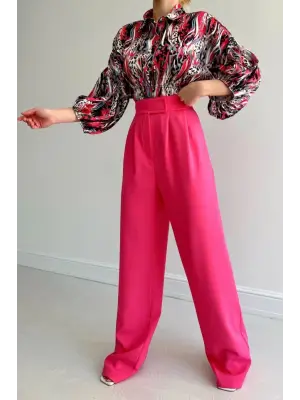 Omarı Saten Gömlek - Beli Lastikli ve Zarif Tarzda - Fuşya