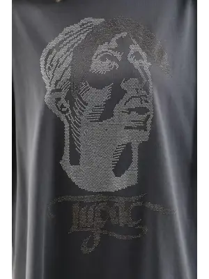 Omarı Oversize Taş Desenli Unisex T-Shirt - Füme