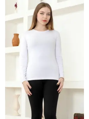 Omarı Şık Uzun Kollu Beyaz Penye Body