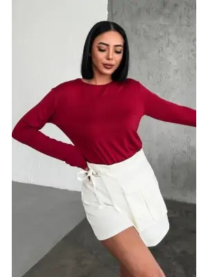 Omarı Şık Uzun Kollu Bisiklet Yaka Bordo Body