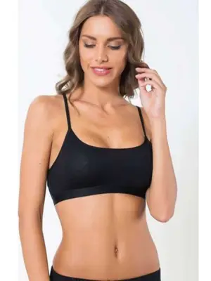 Omarı Siyah Dikişsiz İnce Askılı Büstiyer