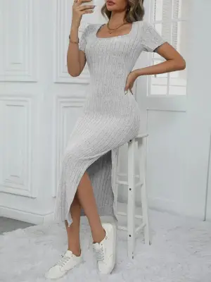 Omarı Şık Fitilli Yandan Yırtmaçlı Kadın Elbise