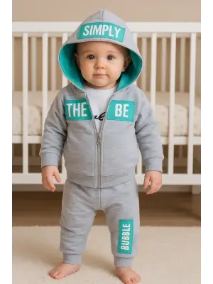 Simply Desenli Kapişonlu 3lü Erkek Bebek Takımı
