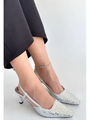 Sione Gümüş Cilt Topuklu Ayakkabı