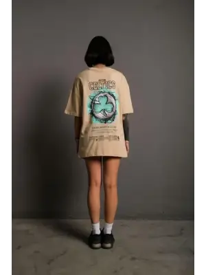 Sırt Baskılı T-shirt - Bej