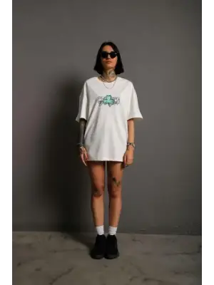 Sırt Baskılı T-shirt - Beyaz