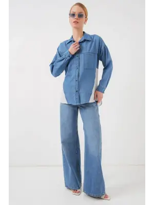 Sırt Detaylı Kot Gömlek 20305 - Mavi