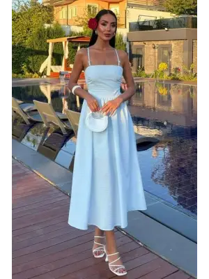 Sırtı Çapraz İpli Boncuk Detaylı Elbise 2902-08