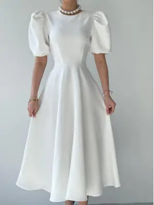 Omarı Balon Kollu Zarif Elbise