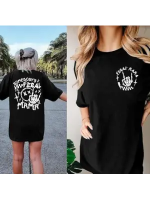 Omarı Stil Sahibi Siyah Bisiklet Yaka Baskılı T-shirt