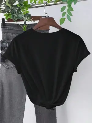 Omarı Baskılı Siyah T-shirt - Trend Modeller İlkbahar