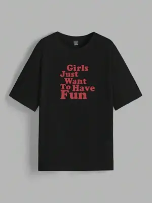 Omarı Siyah Oversize Baskılı T-shirt