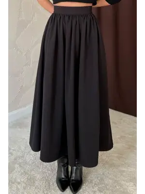 Siyah Beli Büzgülü Etek
